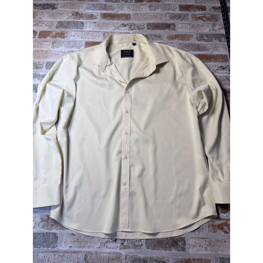 Flex Mens Luxury Collection Dress Shirt XL Cream Button Up Long Sleeve Italy